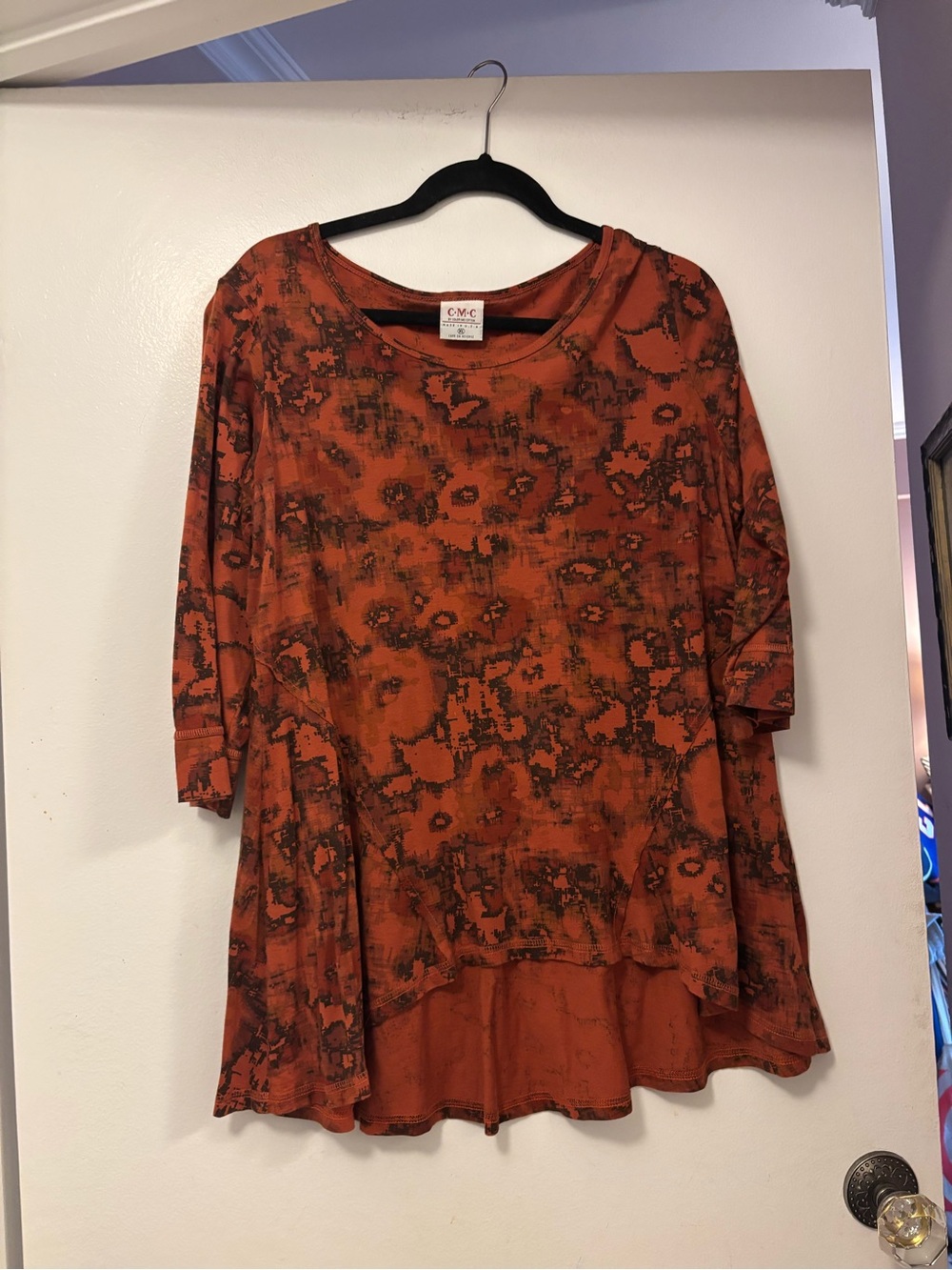 CMC by color me cotton vintage boho Rust Floral-Print Women's Tunic Top cotton
